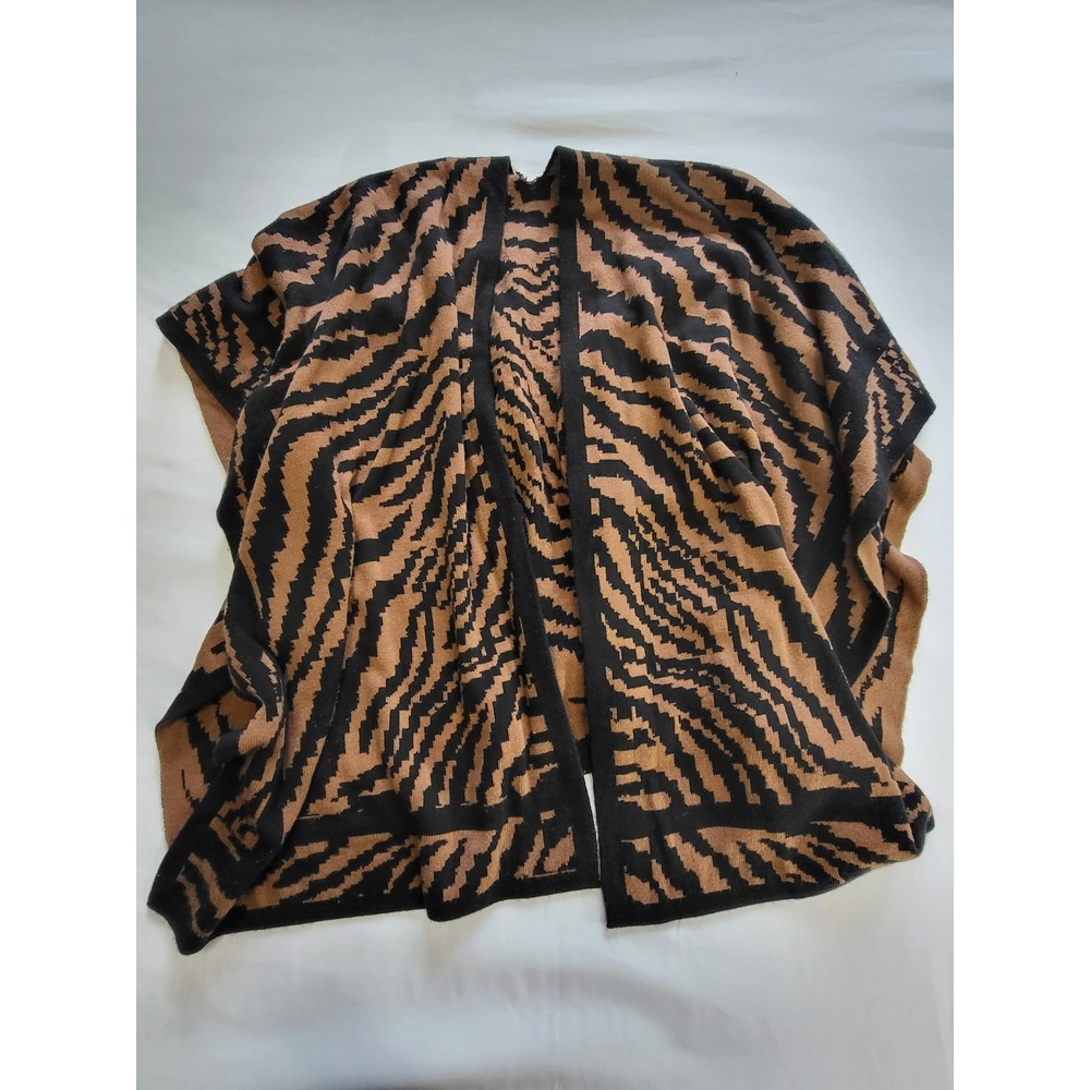 Chico's Women Brown Black Animal Print Open Front Poncho Sweater Wrap OS